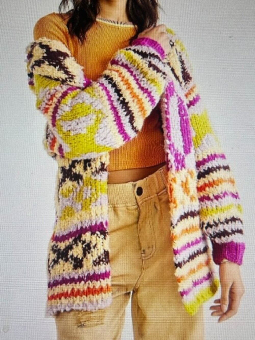Free People Peggy Pure Purple Multicolor Southwestern Hoodie Knit Cardigan NWT